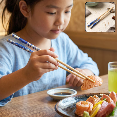 Reusable Bamboo Chopsticks with Blue Chinese Print Design