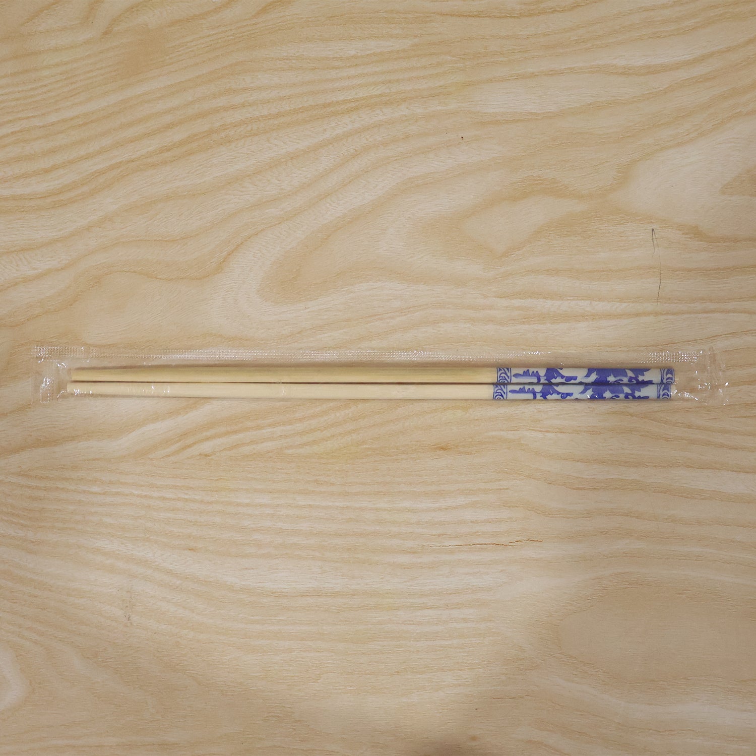 Reusable Bamboo Chopsticks with Blue Chinese Print Design (2 Pc)