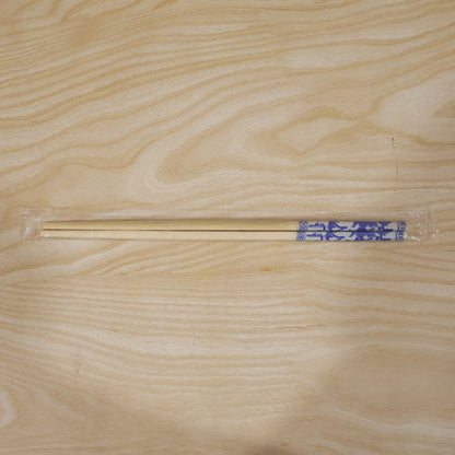 Reusable Bamboo Chopsticks with Blue Chinese Print Design (2 Pc)