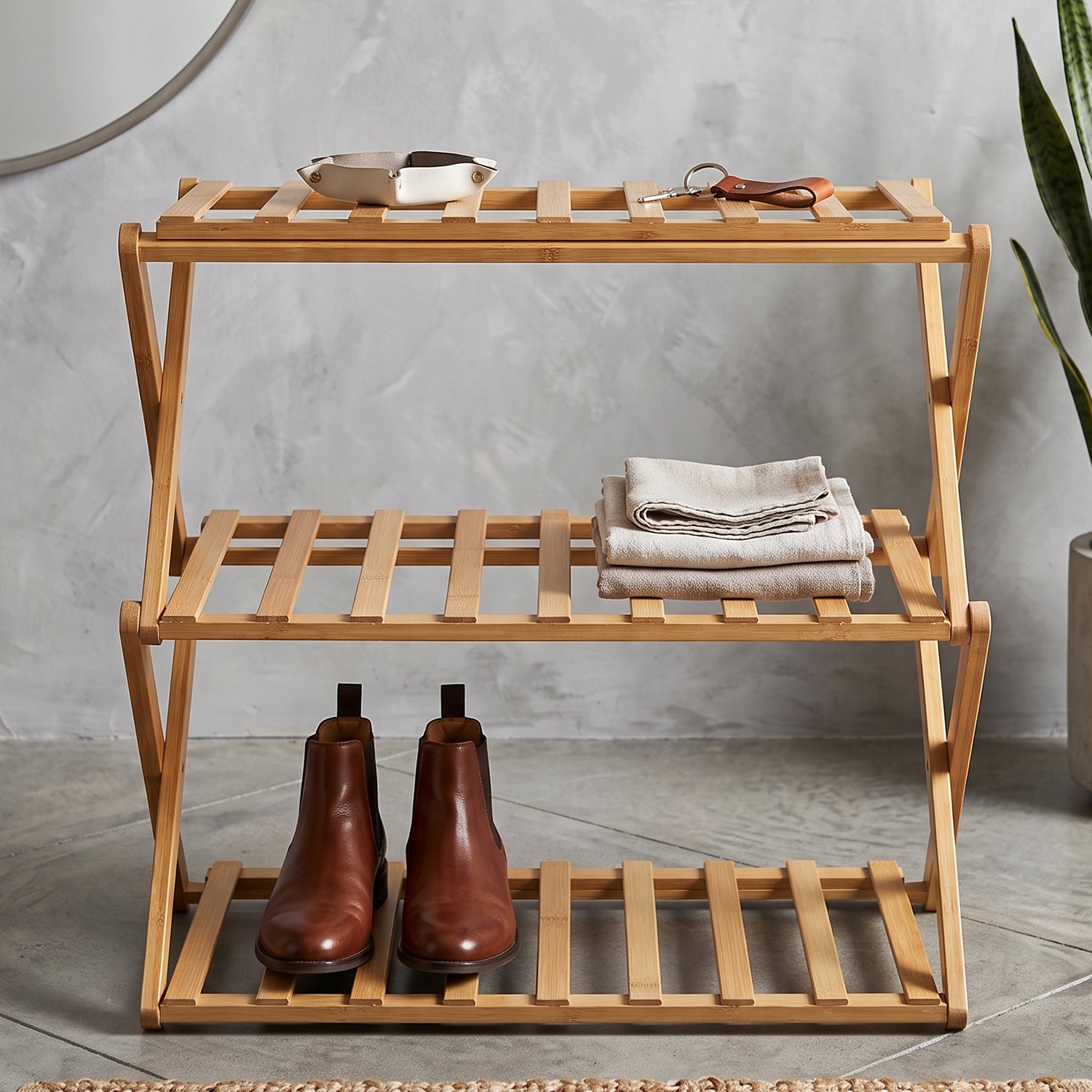 3 Layer Foldable Bamboo Shoe Rack Multi-Purpose Storage Shelf (1 Set)