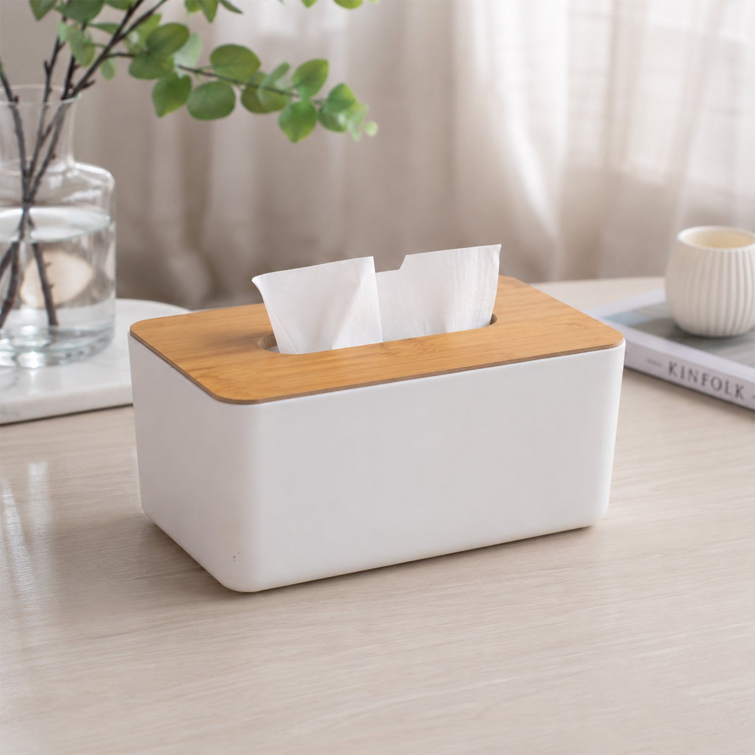 Bamboo Tissue Box Holder - Rectangular Paper Towel Dispenser