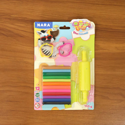 Nara 12 Color Modelling Clay Set with Roller & Cutters Creative Play Dough Kit for Kids (100 Gm)