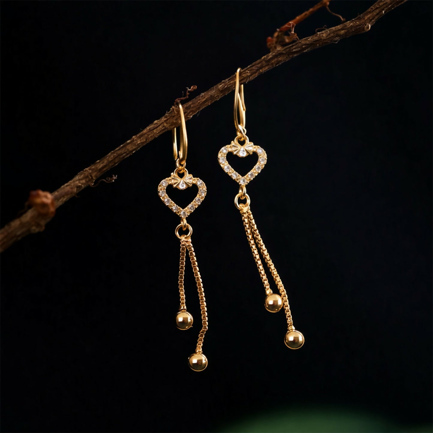 Heart shape drop earrings styled with traditional Indian outfit