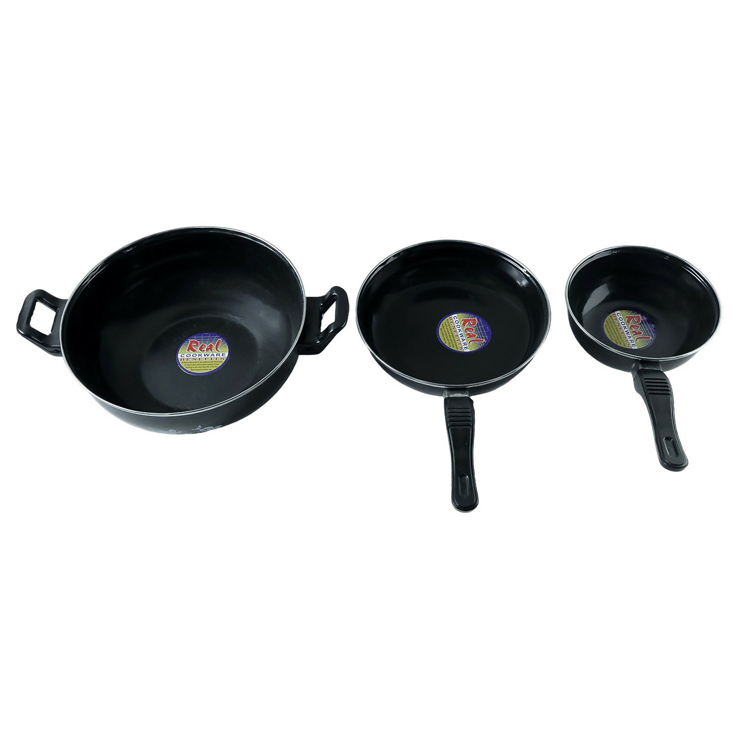 Hard Anodized Cookware Set Kadhai Fry Pan Tadka Pan Heavy Duty Kitchen Set (3 Pc)
