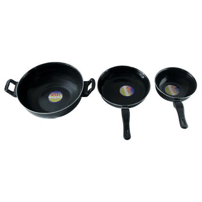 Hard Anodized Cookware Set Kadhai Fry Pan Tadka Pan Heavy Duty Kitchen Set (3 Pc)