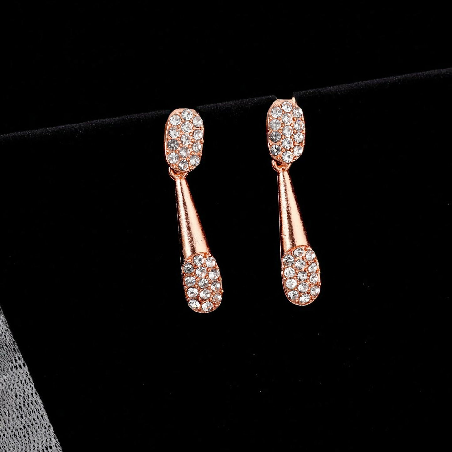 Chic Rose Gold-Toned American Diamond Tassel Necklace Set