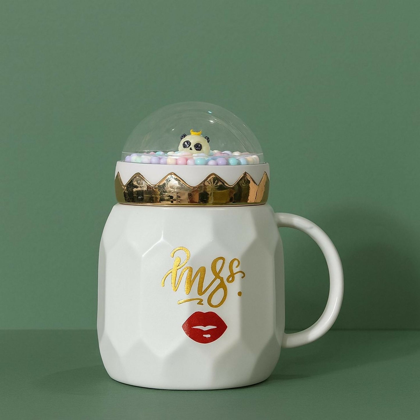 MRS Ceramic Mug with Crown Dome Lid & Pastel Beads | Premium Gift Coffee Mug