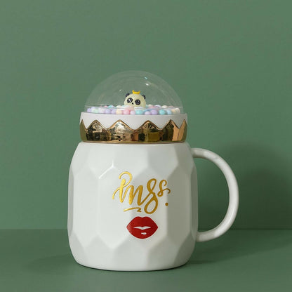MRS Ceramic Mug with Crown Dome Lid & Pastel Beads | Premium Gift Coffee Mug