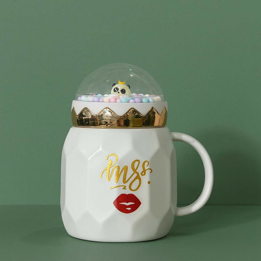 MRS Ceramic Mug with Crown Dome Lid & Pastel Beads | Premium Gift Coffee Mug