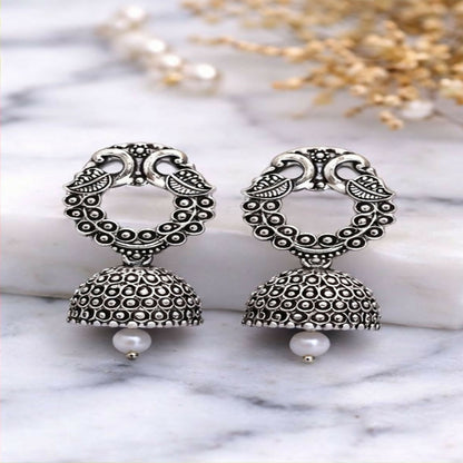 Oxidized Silver Floral Jhumka Earrings for Women – Traditional Ethnic Designer Jewelry (Pack Of 4)