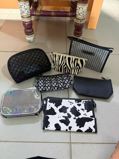 Portable black and white makeup and stationery bag