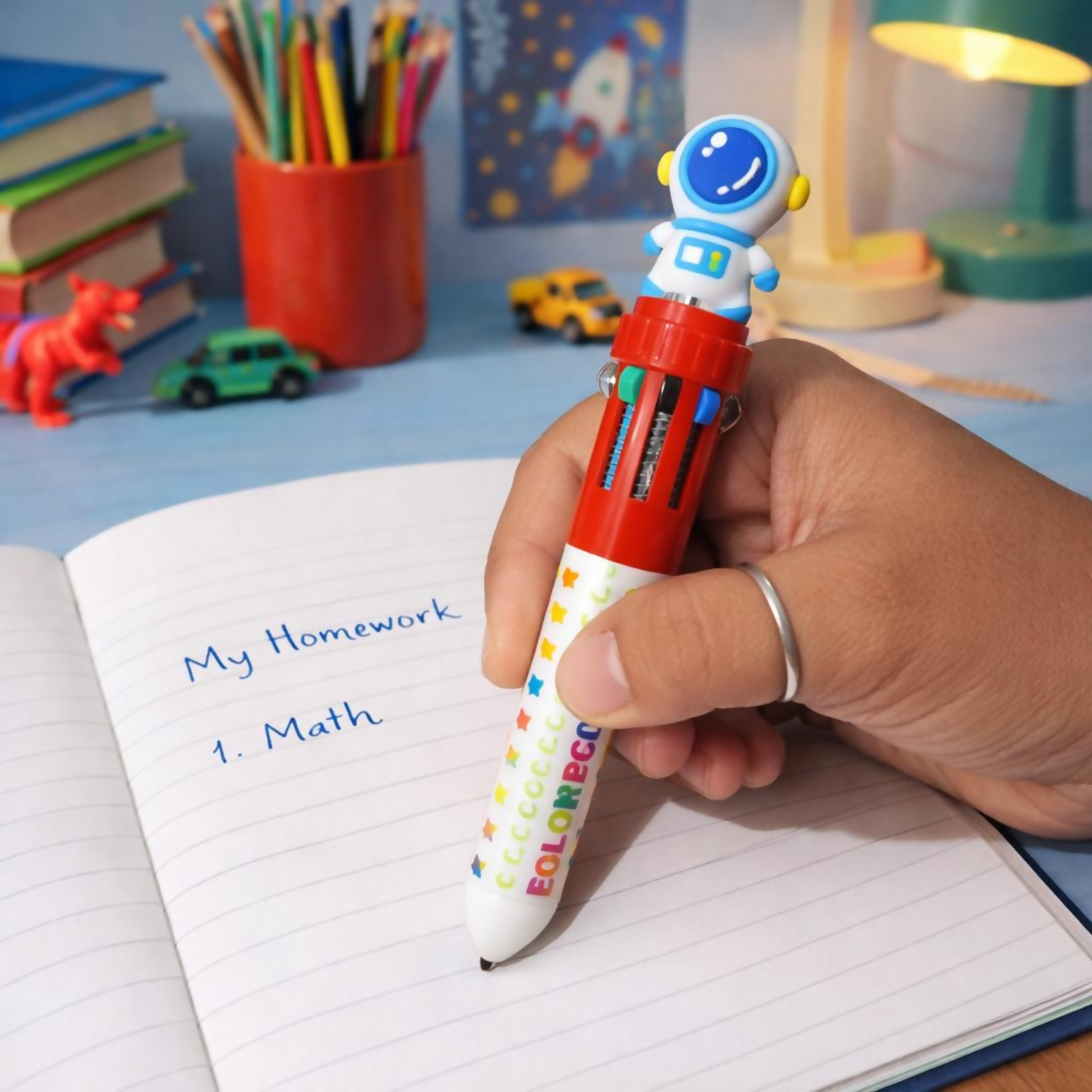 10-in-1 Multicolor Pen for Kids Astronaut Design Red Brown Color (SET OF 2)