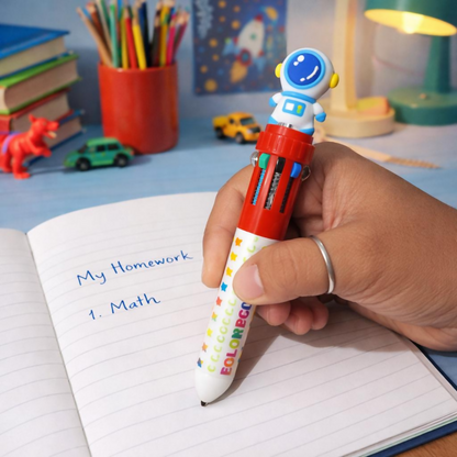 10-in-1 Multicolor Pen for Kids Astronaut Design Red Brown Color (SET OF 2)