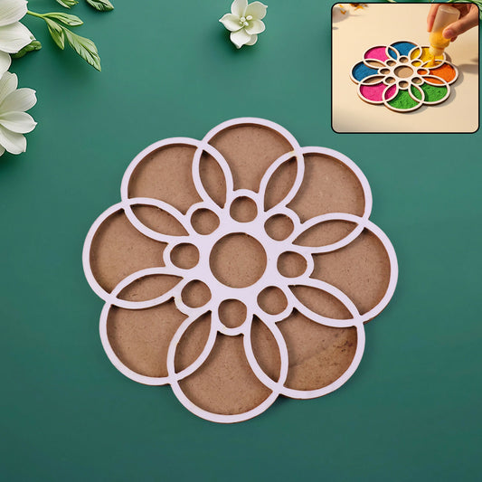 Wooden Rangoli Stencil | Round Petal Flower Design