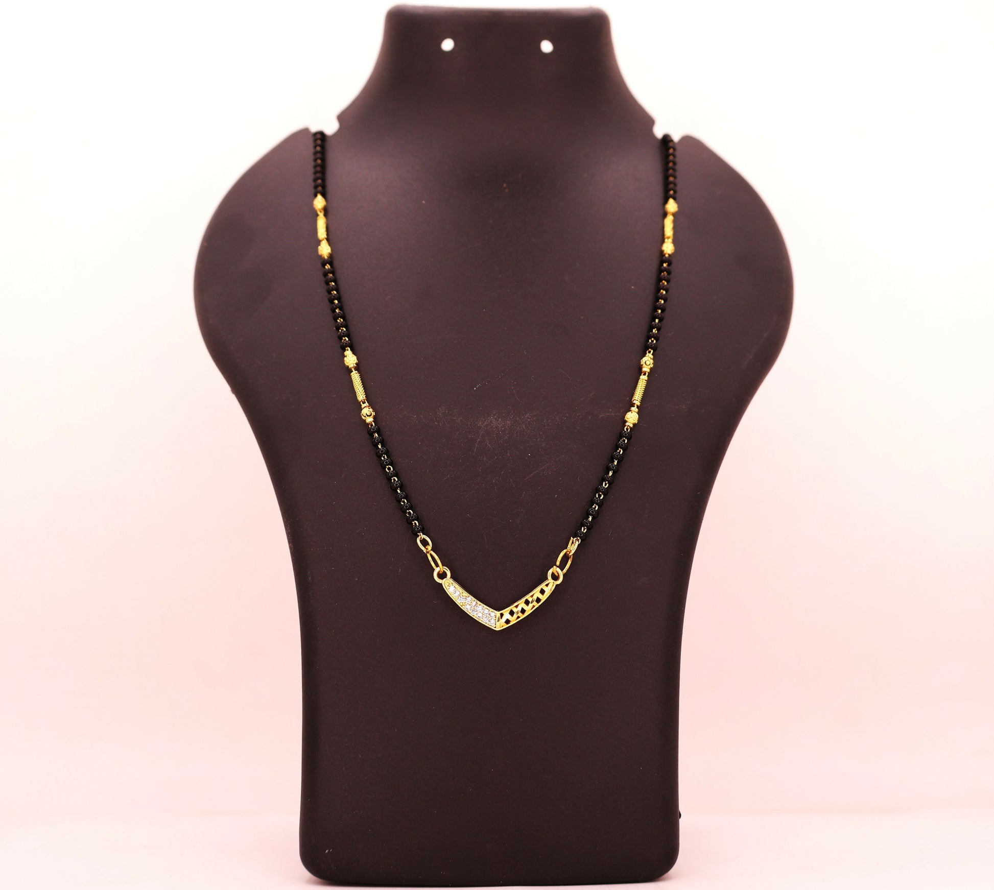 Gold Plated V-Shape Mangalsutra with Black Beads