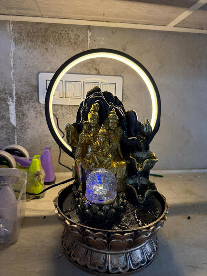 Shiv Parivar LED Water Fountain with Halo Ring Light