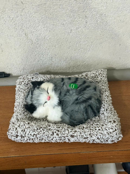 Sleeping Cat Showpiece for Home & Car Dashboard Decor | Soft Fur Look