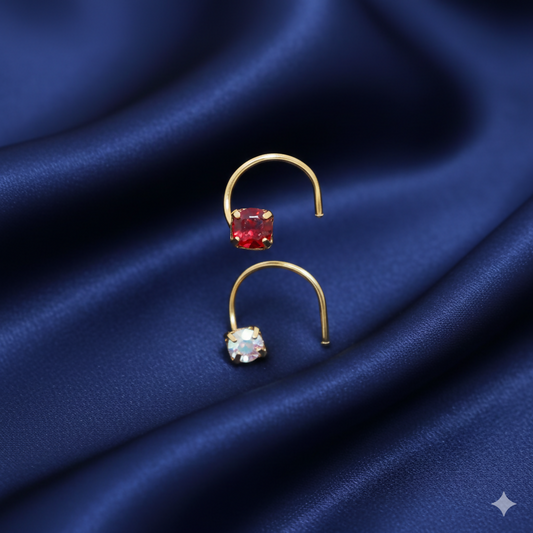 Gold Plated AD Lavender & Clear Crystal Nose Pin Set Kati Combo Pack of 2