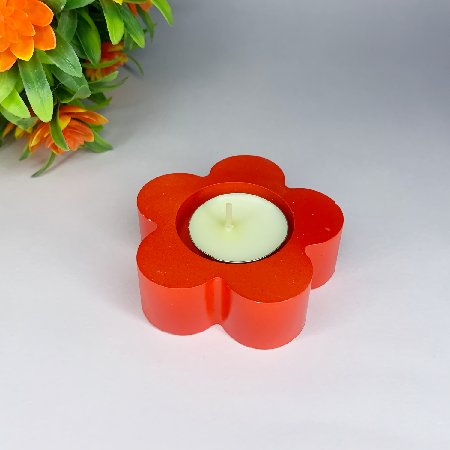Flower Diya red tealight candle Elegant Home Decor Handmade