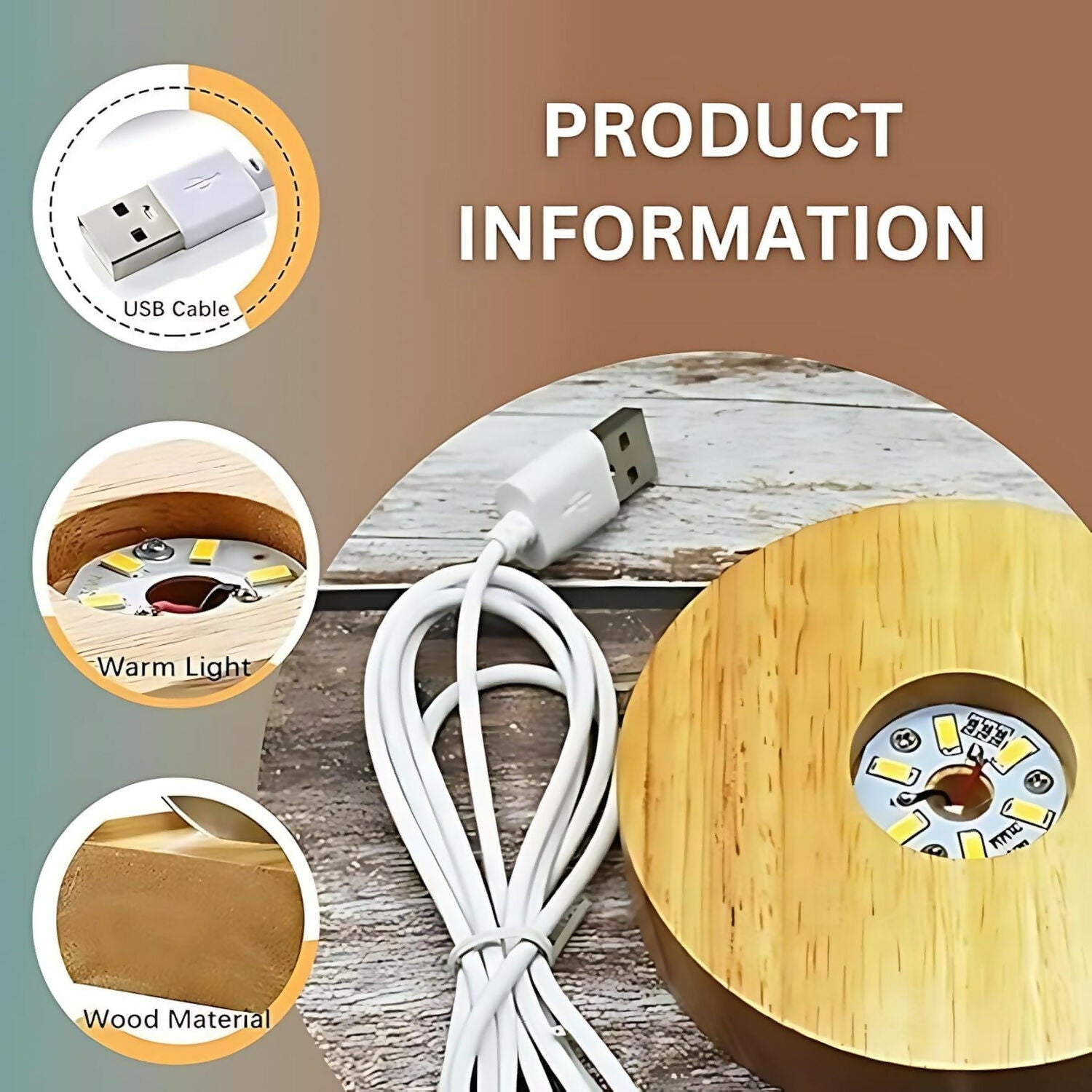 3D Crystal Ball Birthday LED Lamp with Wooden Base & Warm Light