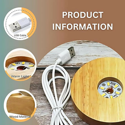 3D Crystal Ball Birthday LED Lamp with Wooden Base & Warm Light