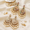 Exquisite Multicolour Kundan Drop Earrings with Lustrous Pearl Detailing,bcombo set