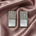 Silver Tone Square Pearl Drop Earrings with Crystal Studs for Women & Girls Fashion
