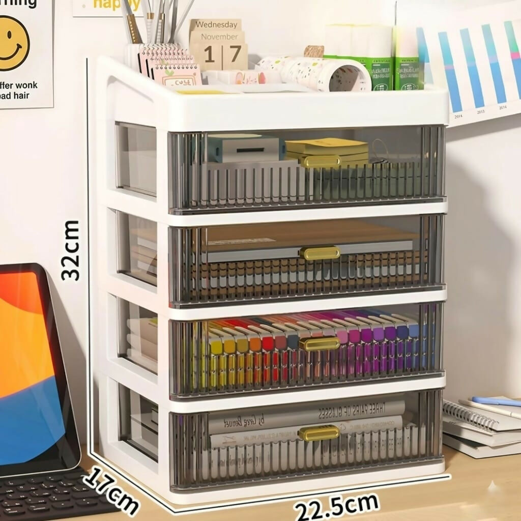 Cosmetic Organizer – 4 Drawers & Top Tray for Makeup Storage