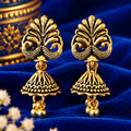 Antique Gold-Tone Peacock Jhumka Earrings for Women with Bead Drops, Festive Ethnic Jewellery
