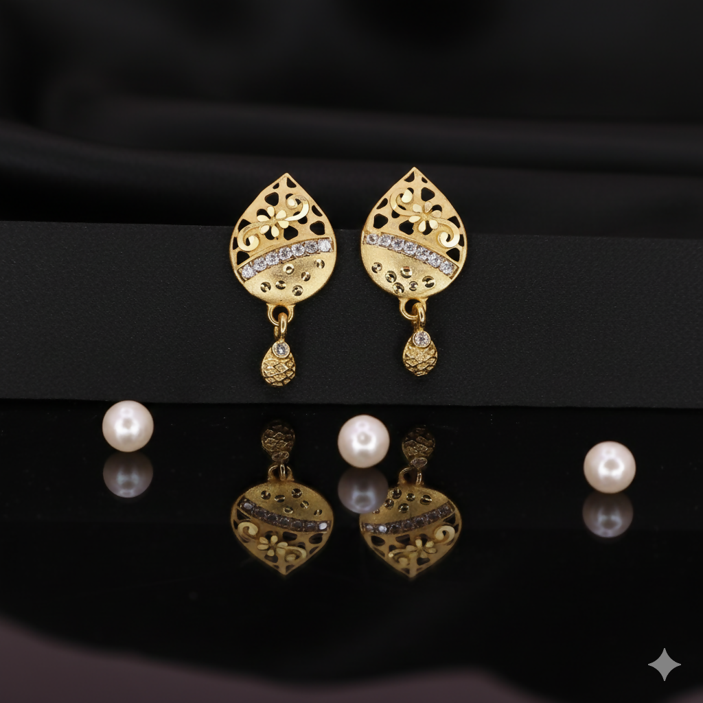 Gold Plated Filigree Drop Earrings with AD for women and girls