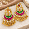 Gold-Toned Kundan Chandbali Earrings for Women – Pink Green Meenakari Ethnic Jhumka