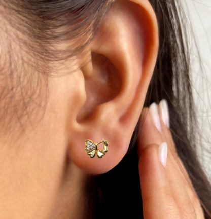 Dainty Gold Plated Butterfly Stud Earrings with AD for women & girls