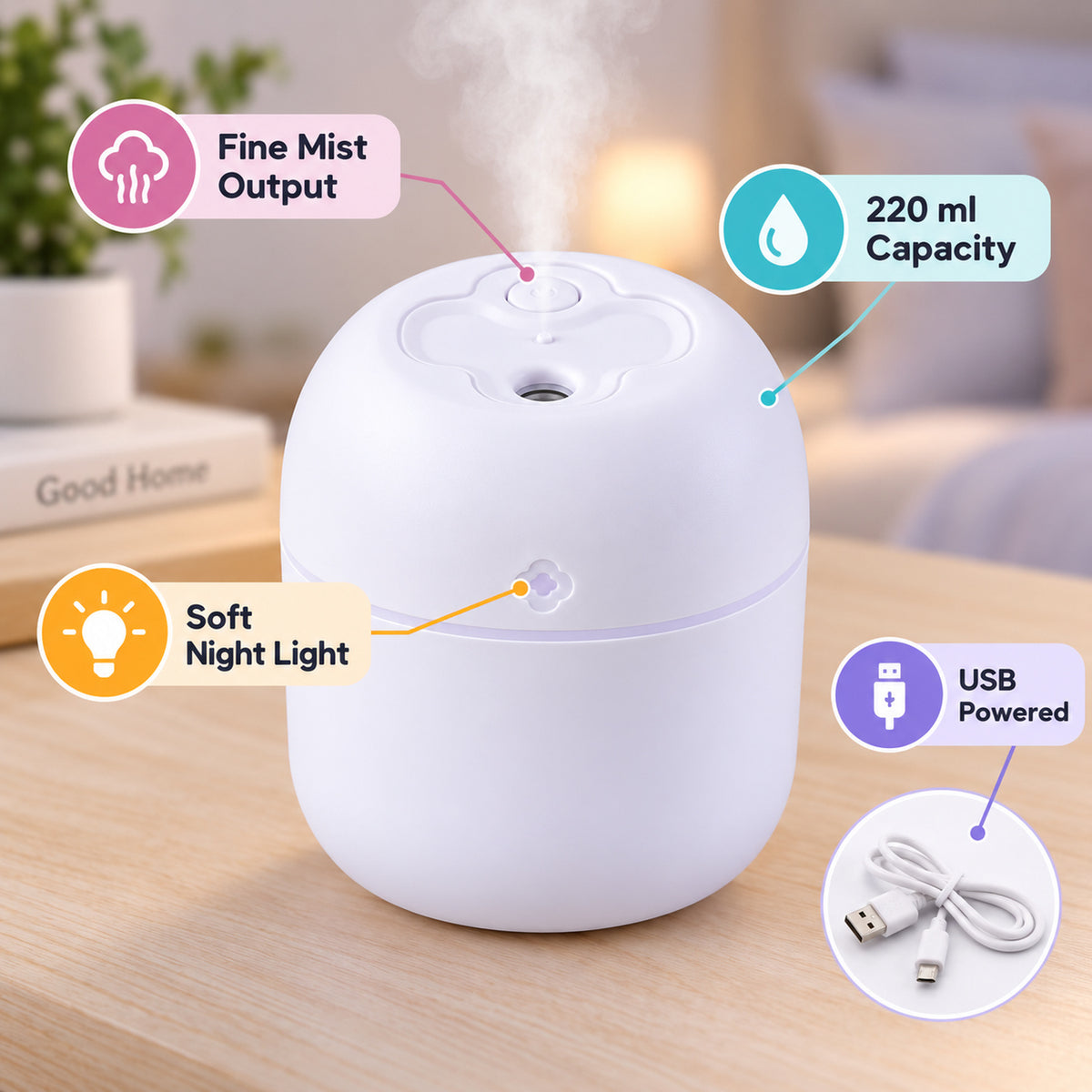 Mini USB Humidifier – Portable Diffuser & Cool Mist 220ML | Airvanta