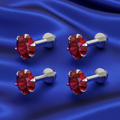 Silver plated Red Crystal Flat Back Stud Earrings for women and girls Combo Pack of 4