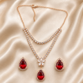 Royal Ruby CZ Pendant Necklace & Earrings Set in Rose Gold Finish for Women Girls