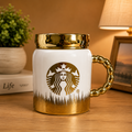 Luxury Ceramic Coffee Mug – Elegant Gold Handle & Lid for Hot Beverages