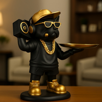 Luxury Black & Gold Bulldog Butler Figurine with Tray – Funky Resin Dog Showpiece with Sunglasses, Chain & Boombox – Modern Home Décor Tray Stand for Keys, Coins & Snacks – Stylish Gift Item for Living Room & Office