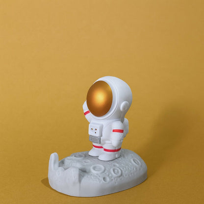 Astronaut Mobile Phone Stand | Cute Moon Base Smartphone Holder for Desk (GOLDEN HAND UP)