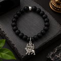 Black Matte Beads Bracelet with Goddess Durga Charm for Mens