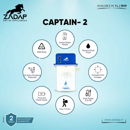 ZADAP Portable 3kW Instant Water Heater - Fast & Safe