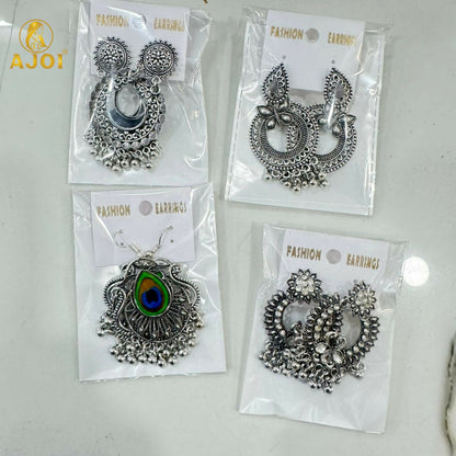 Traditional Oxidised Silver Earrings Combo Set for Women And Girls(PACK OF 4)