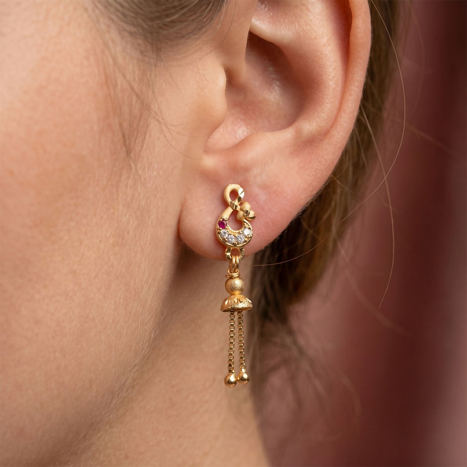 Gold-Plated Stone Studded Hanging Chain Earrings for Women