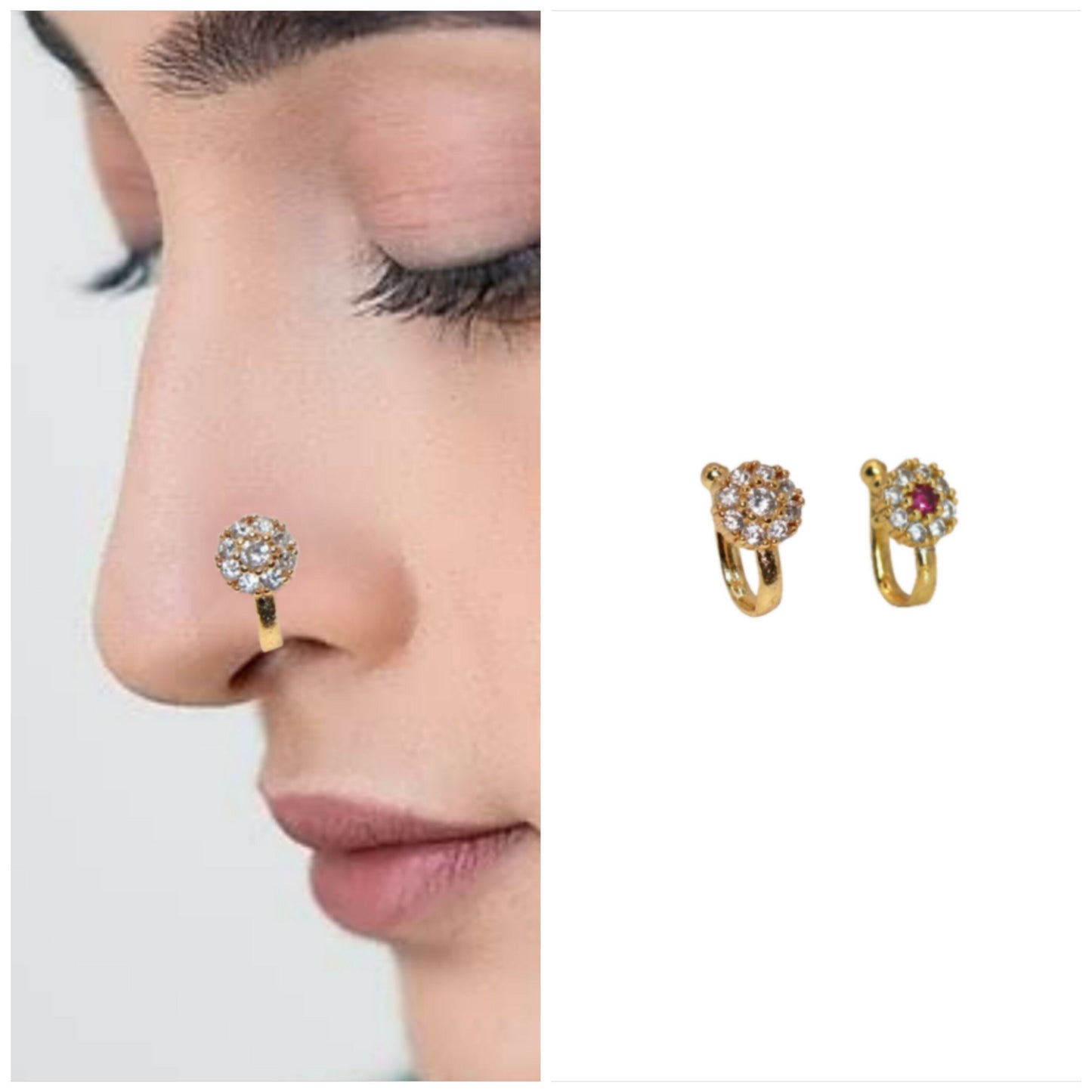 Combo Press Nose Pin: Star & Floral Design Combo Pack of 2