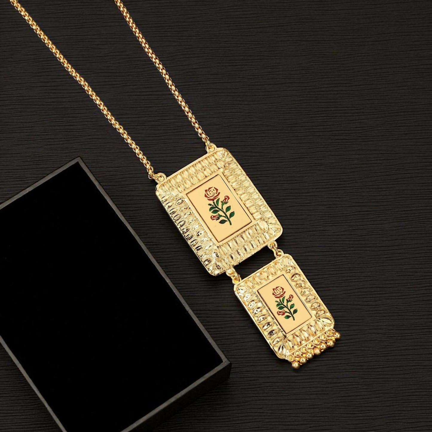 Traditional Gold-Plated Meenakari Rose Pendant Necklace
