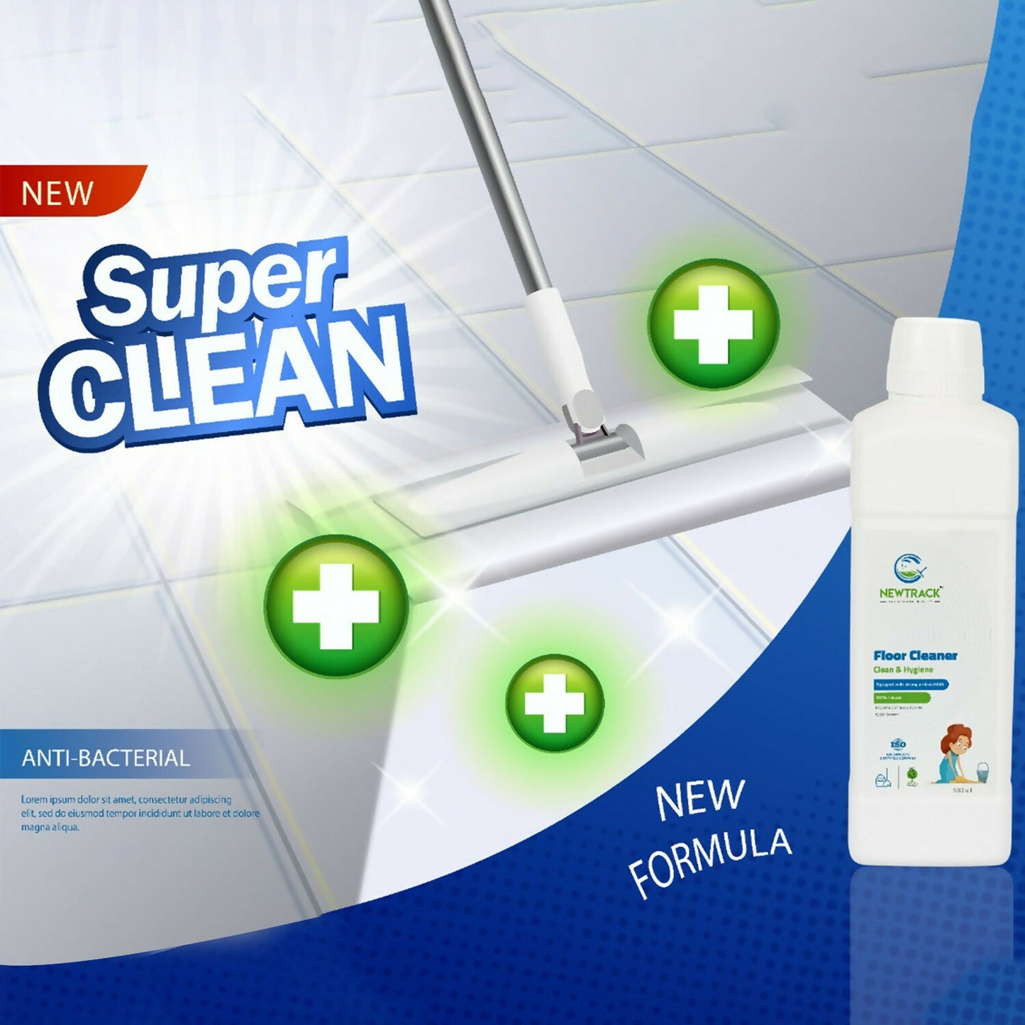 Close-up of floor cleaner liquid label highlighting hygiene formula
