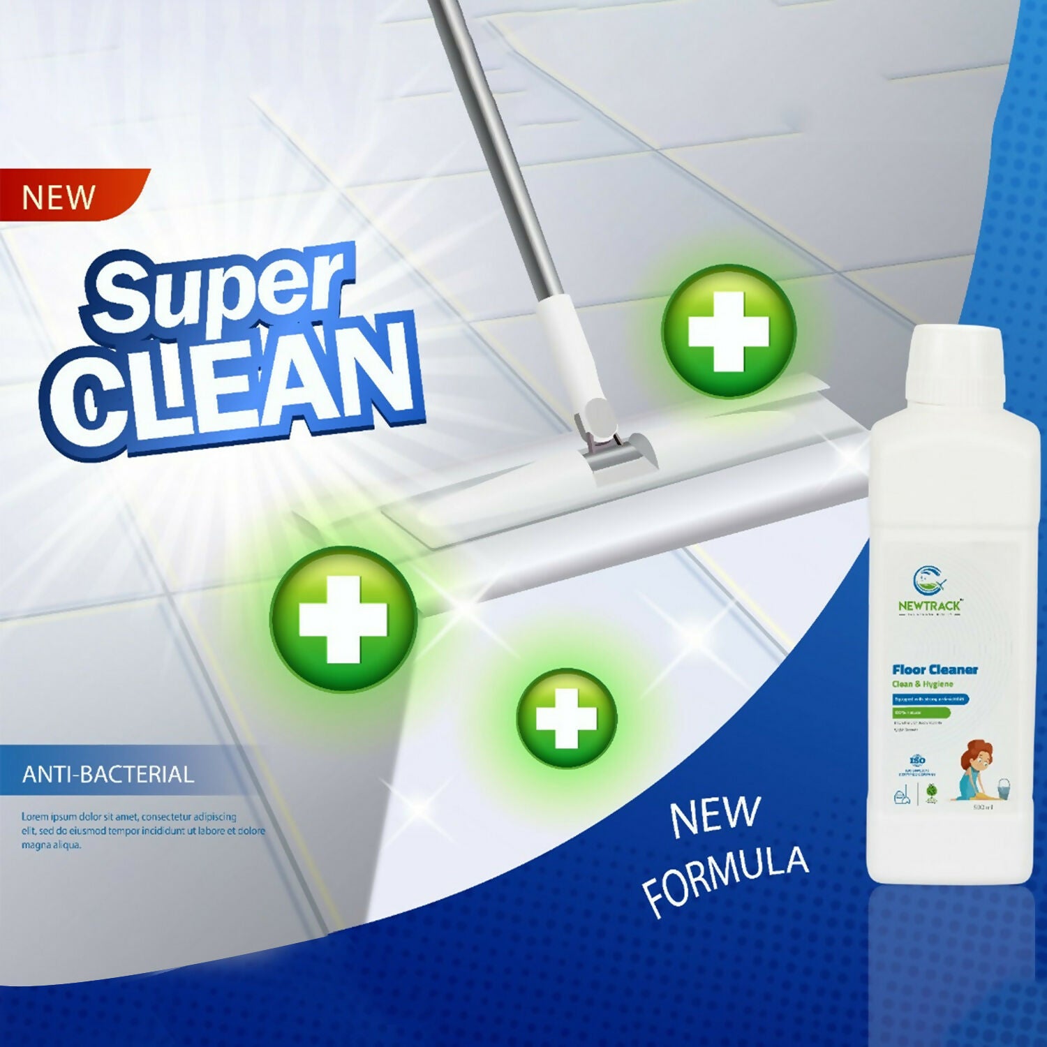 Close-up of floor cleaner liquid label highlighting hygiene formula