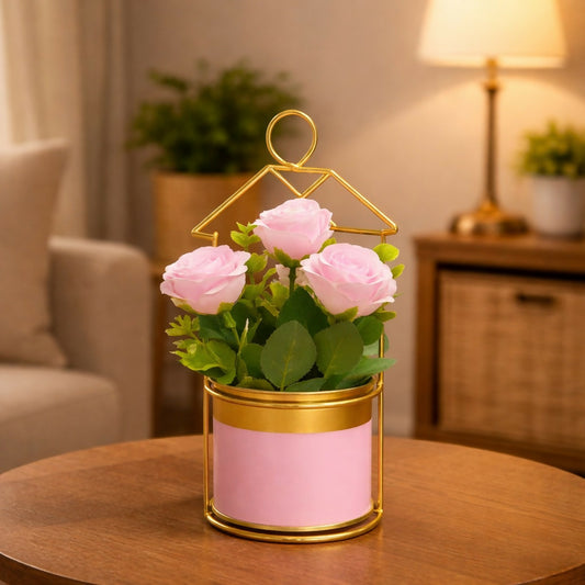 Gold Geometric Tabletop Planter with Decorative Pot