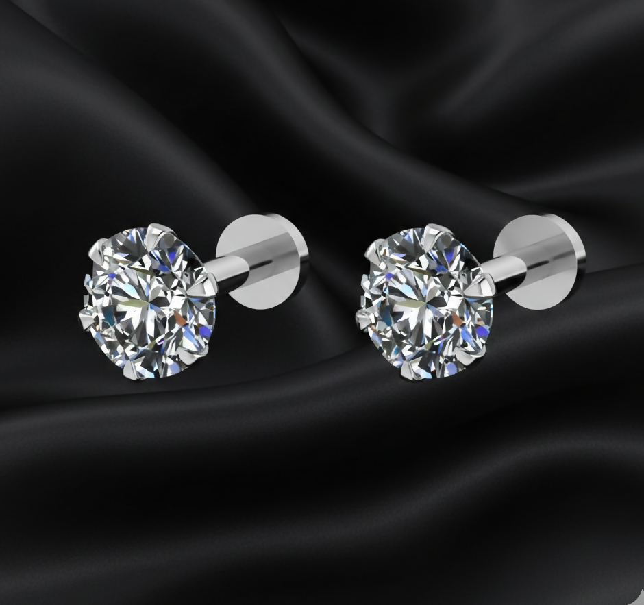 Silver Plated Flat Back AD Stud Earrings for women and girls Combo Pack of 2
