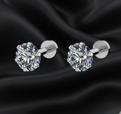 Silver Plated Flat Back AD Stud Earrings for women and girls Combo Pack of 2