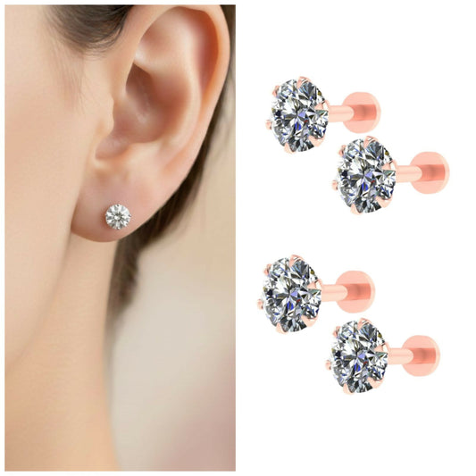 Rose Plated Solitaire Flat-Back Stud Earring Set Combo Pack of 4